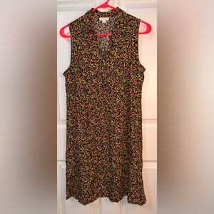 J Jill Floral Sleeveless Dress with Shell Buttons